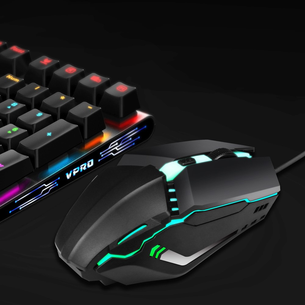 Optische USB Gaming Maus mit Kabel 1600 DPI mit RGB LED Beleuchtung und 4 Tasten - Schwarz