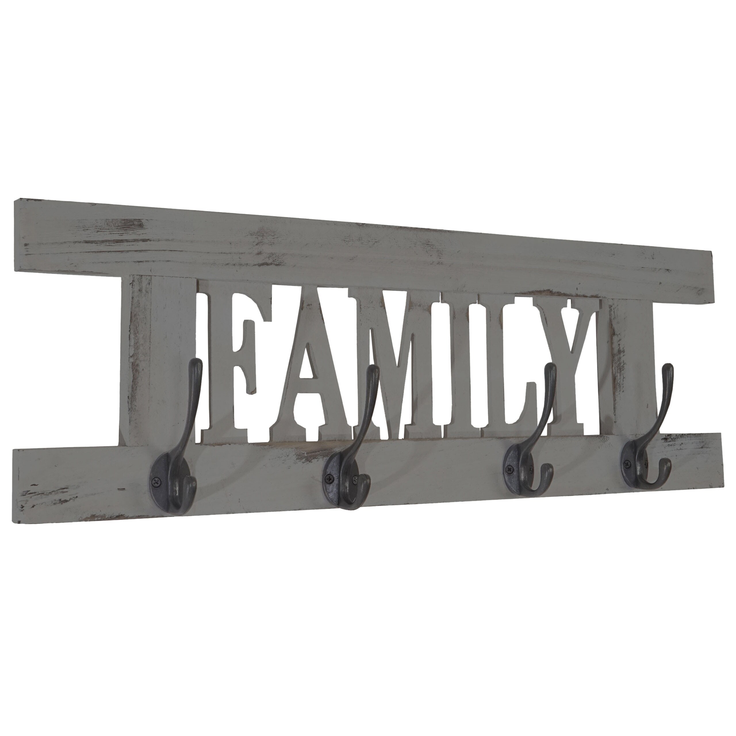 Wandgarderobe Familie, Garderobe Garderobenpaneel, Shabby-Look Vintage 60x20cm ~ grau