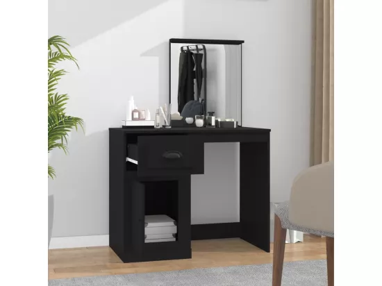 Coiffeuse avec miroir noir 90x50x132,5 cm bois d'ingénierie