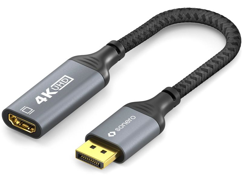 sonero Adapterkabel DisplayPort - HDMI DisplayPort auf HDMI Adapter - 4K60 - grau/schwarz - 0.10m