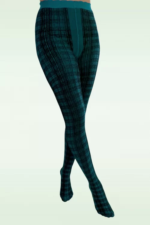Pamela Mann Textured tartan panty in teal en zwart