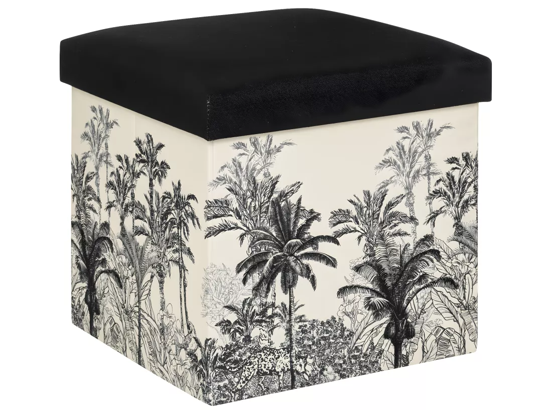 Pouf et Coffre de rangement en bois et tissu imprimé Noir & Blanc 38 x 38 cm