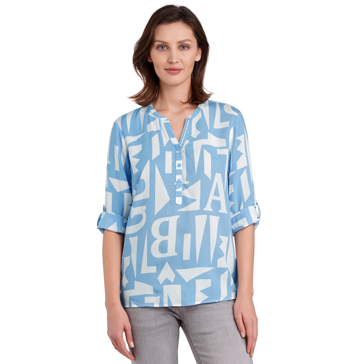 Gina Benotti Damen Bluse mit Allover-Muster hellblau