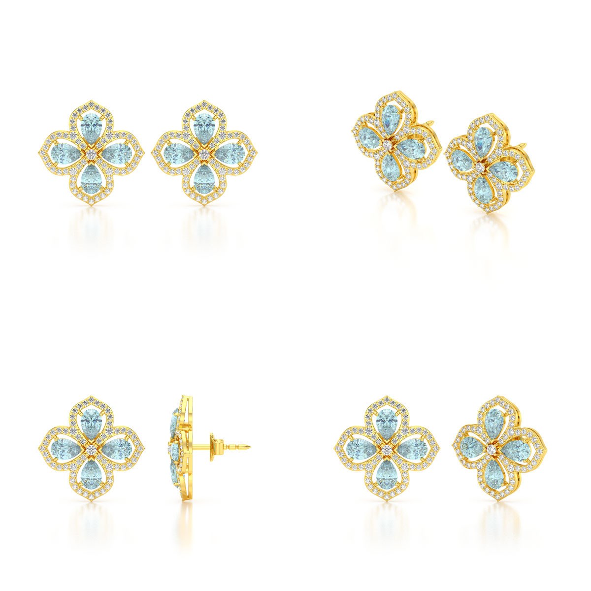 Boucles d'oreilles ADEN Or 585 Jaune Aigue-Marine et Diamant 3.55grs