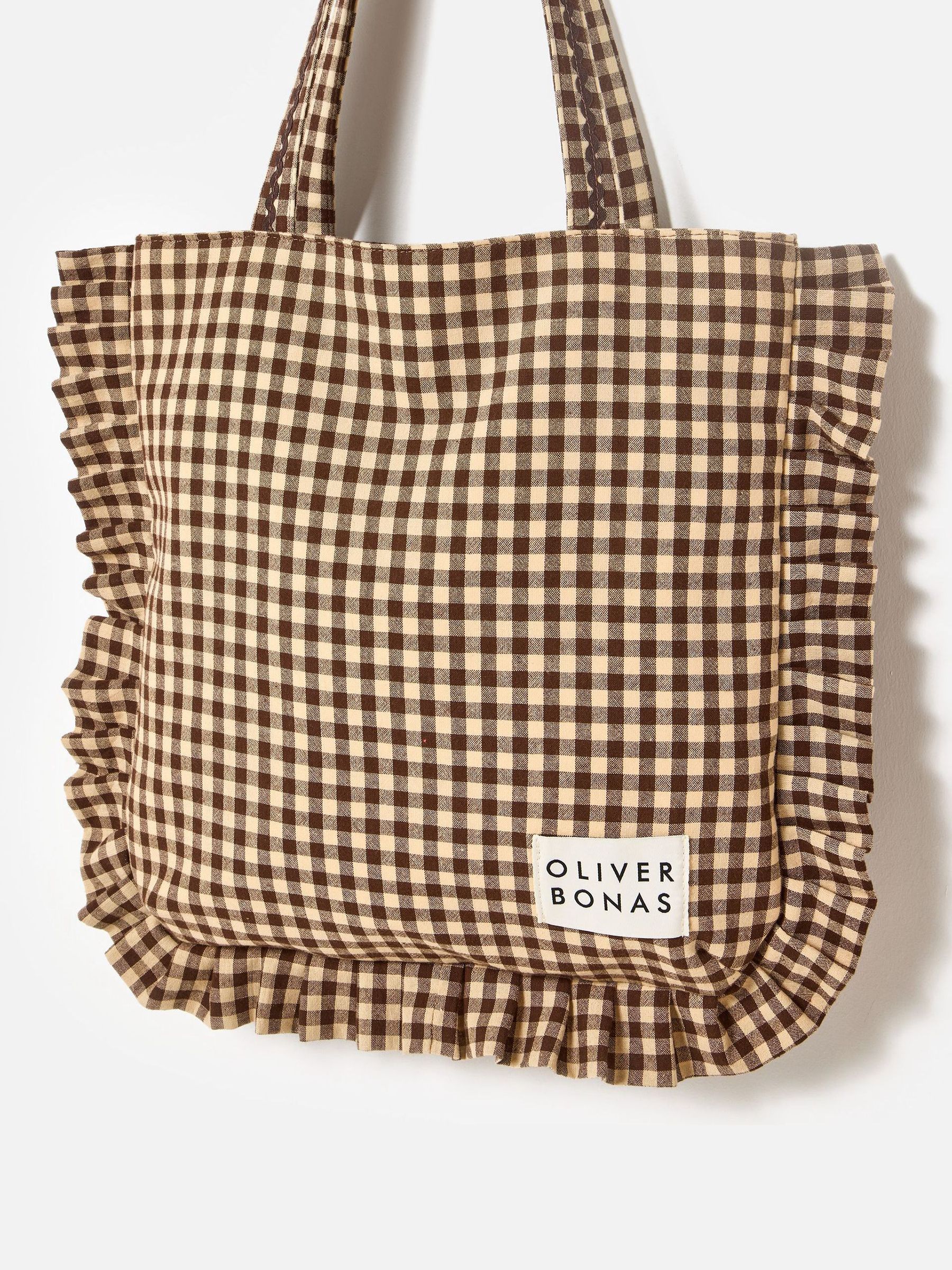 Oliver Bonas Gingham Ruffle Tote Bag