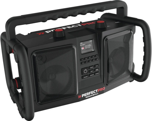 PerfectPro ROCKBULL bouwplaatsradio met DAB+ en FM-ontvangst, Bluetooth, AUX- en USB-ingang, inclusief oplader en geïntegreerde lithium-ionbatterij, 11,1 V 230 V, IP65