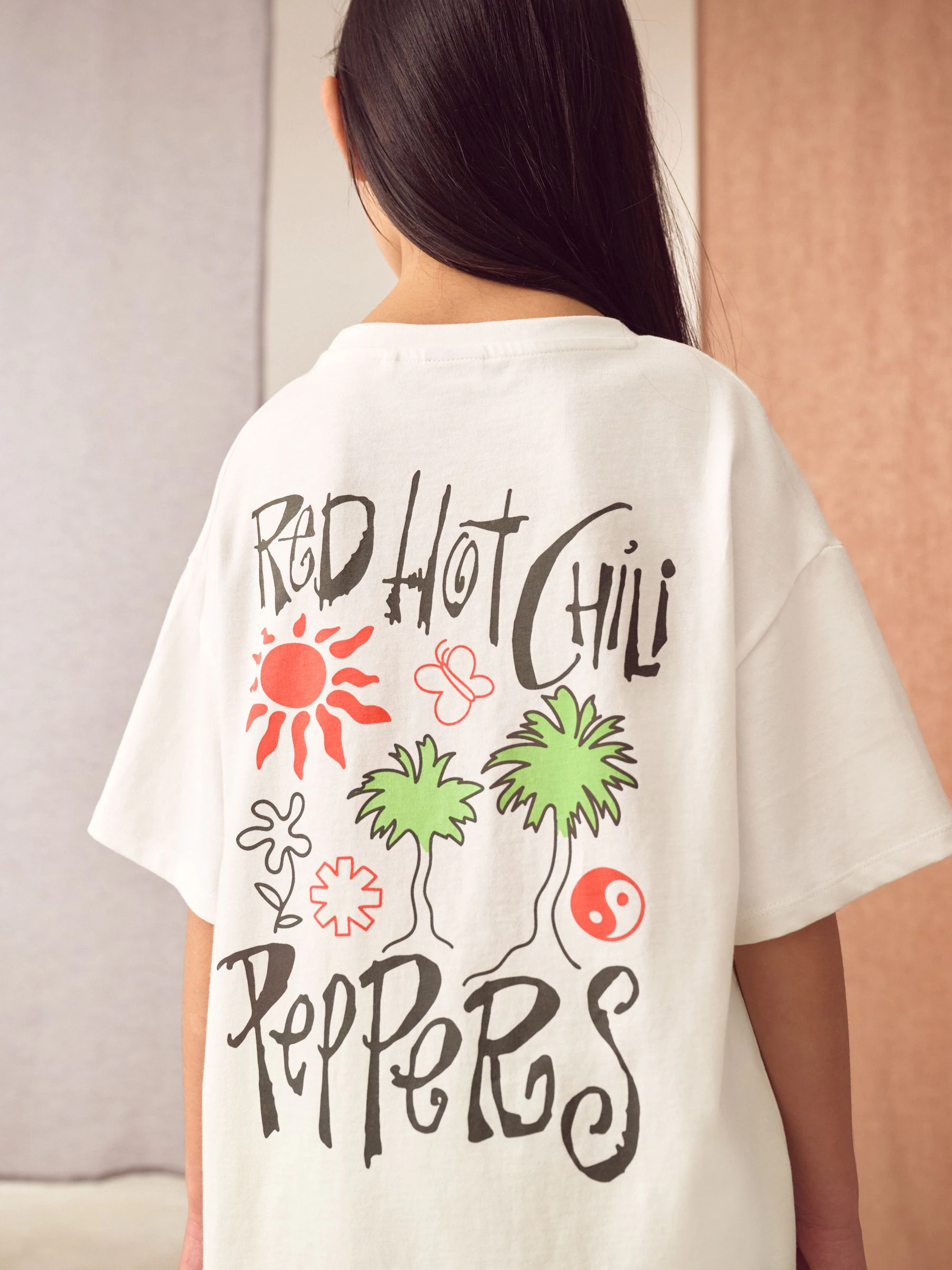 Wit - Oversized Rood Hot Chili Peppers Band T-shirt (3-16jaar)