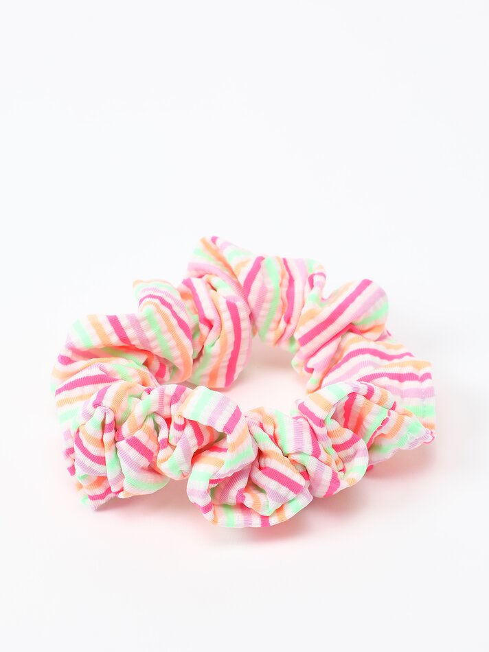 Conjunto de biquíni listrado e scrunchie - Fúcsia fluorescente