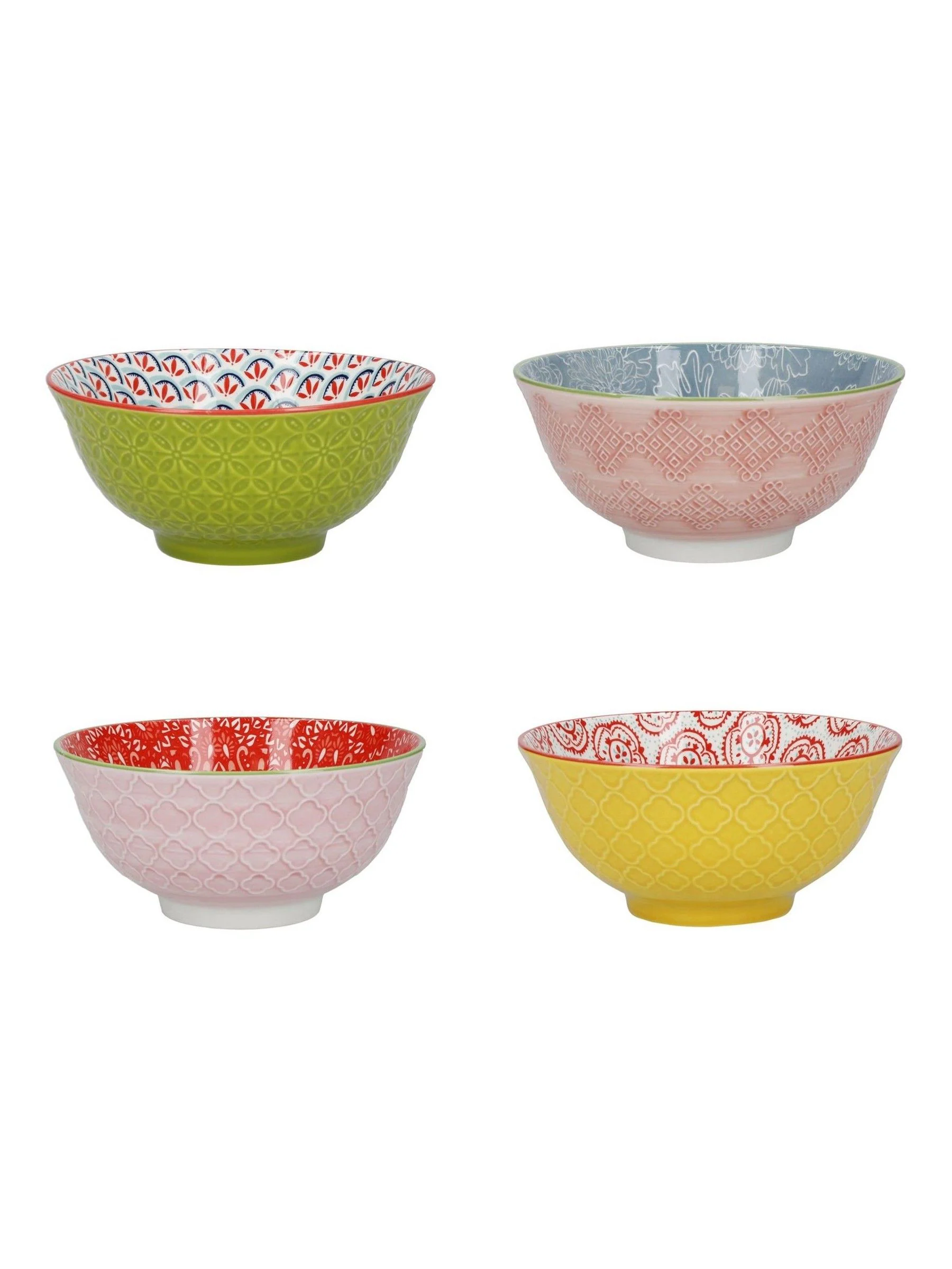 Kitchencraft Set of 4 Patterned Colourful Ceramic Cereal Bowls
