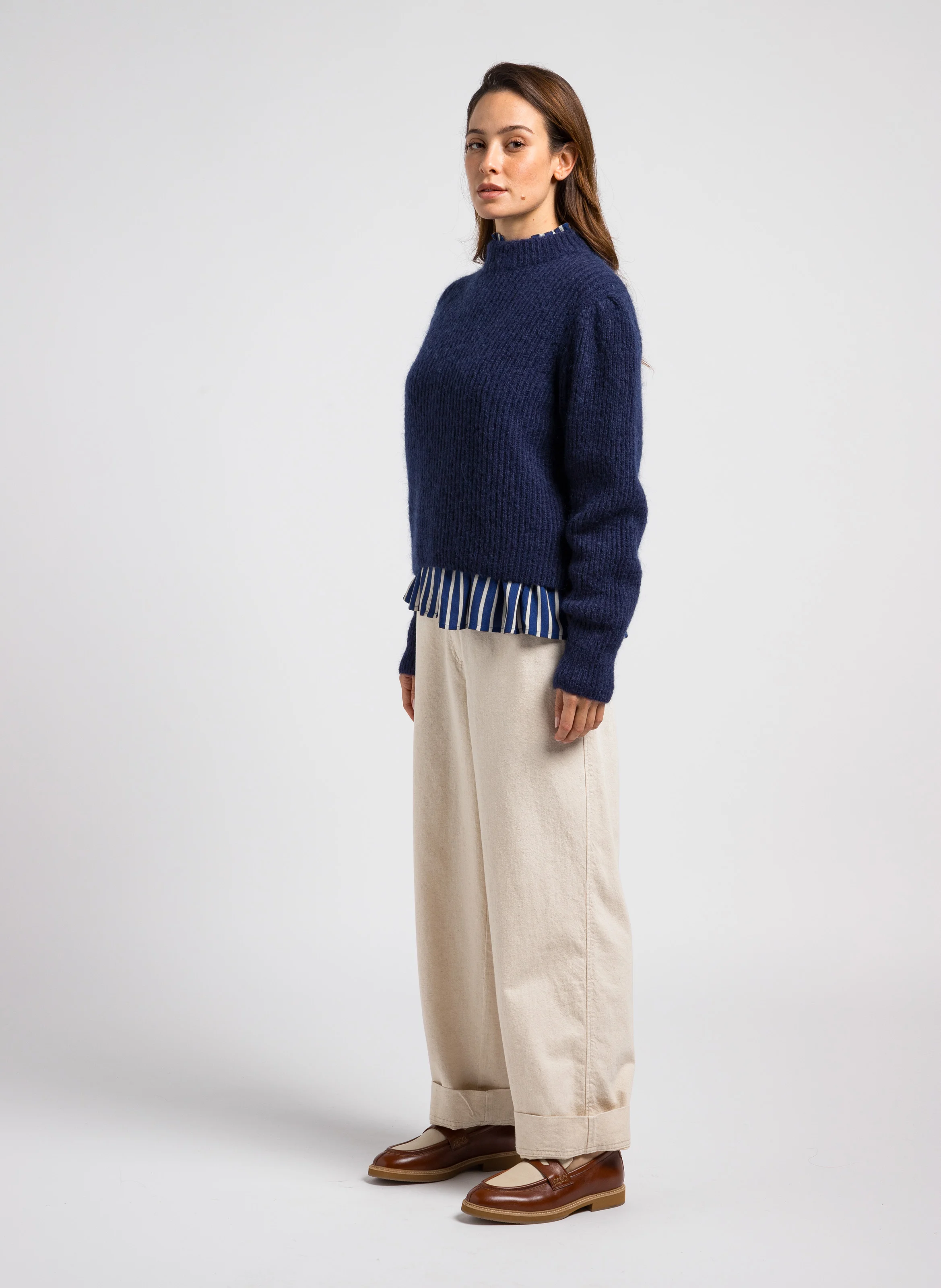 TOSCANE - Chemise col victorien à rayures | Bleu