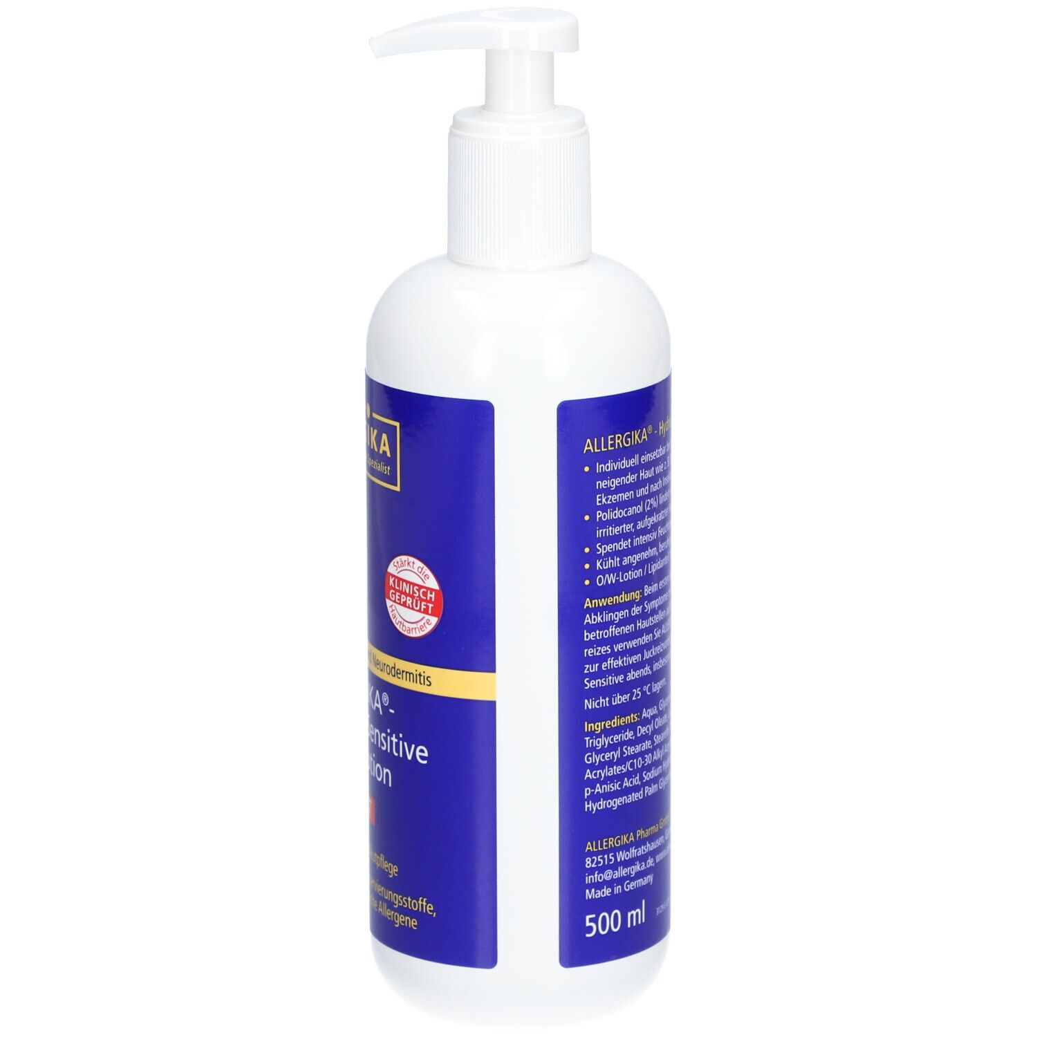 ALLERGIKA® Hydrolotio Sensitive AKUT - Juckreizlindernde SOS-Akutpflege bei trockener, zu Juckreiz und Entzündung neigender Haut, wie z. B. Neurodermitis, Nesselsucht, Insektensticken