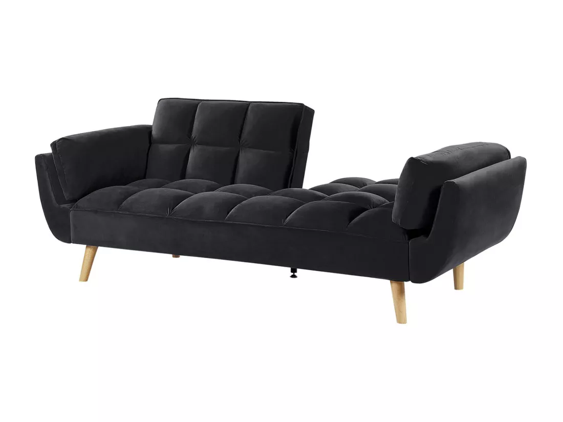 Canapé 3 places convertible en velours noir ASBY