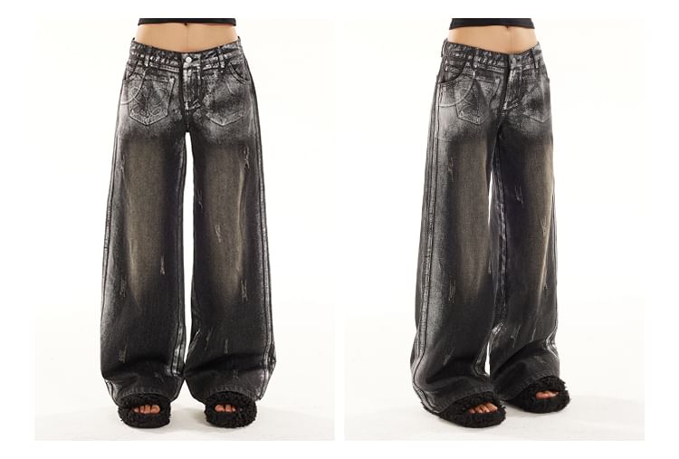 KUMI - High Waist Washed Wide Leg Jeans