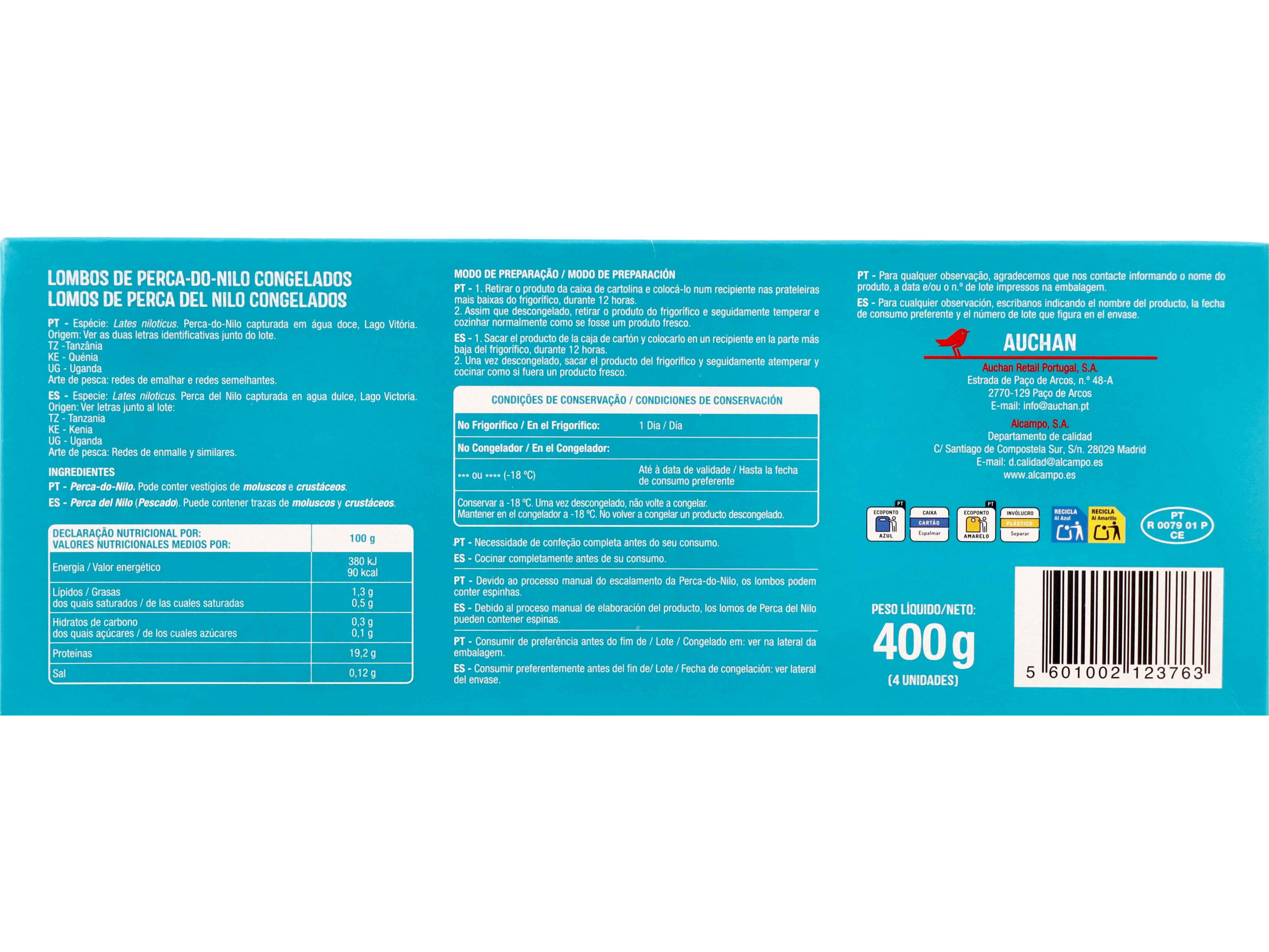LOMBOS AUCHAN PERCA-DO-NILO 400G
