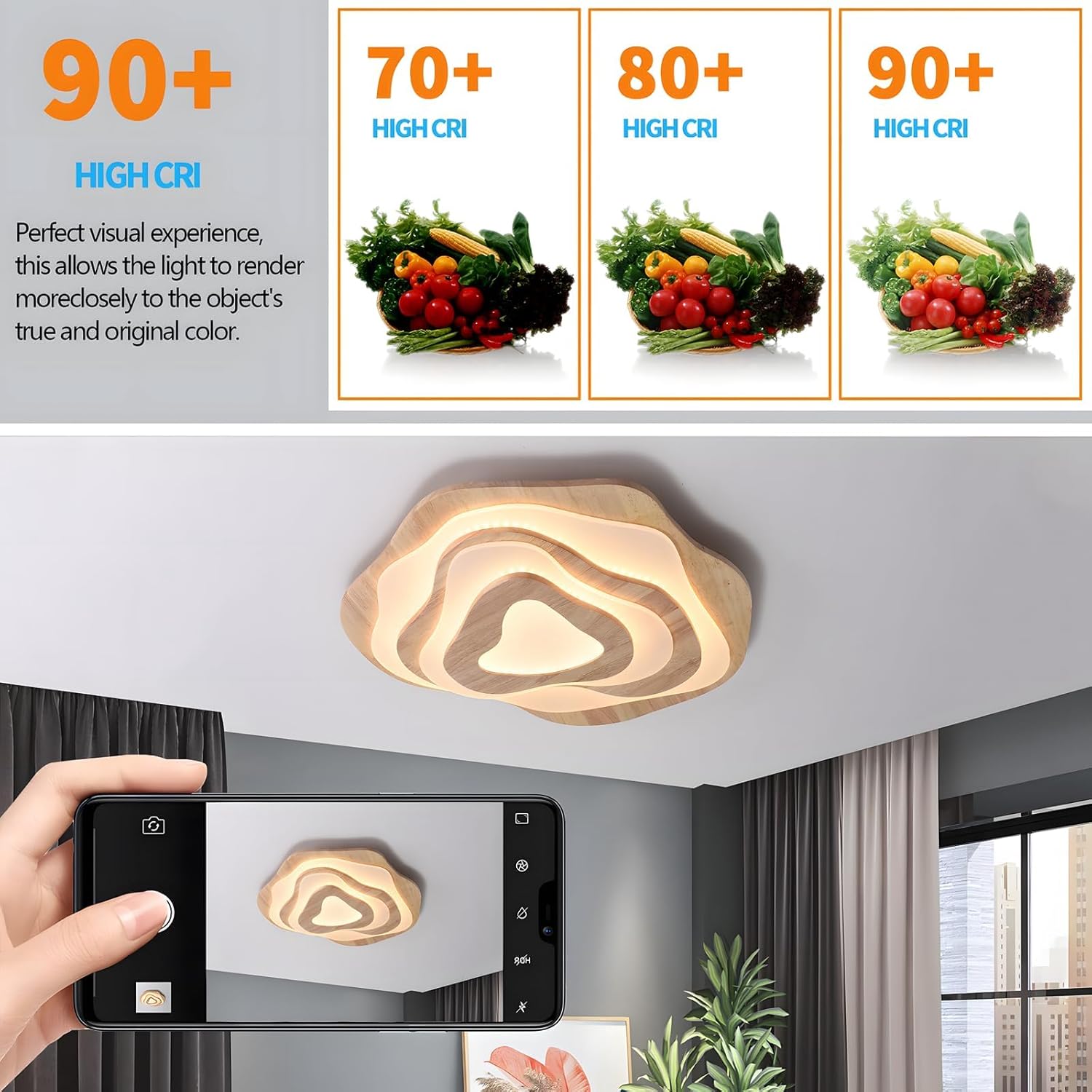 LED-Deckenleuchte Aus Holz | Ø57cm 50W 4300lm | 3000K-6000K Dimmbar Mit Fernbedienung, Moderne Wolkenlampe Aus Natürlichem Holz + Acryl, Wohnzimmer, Kinderzimmer, Küche, Esszimmer, Heimbüro