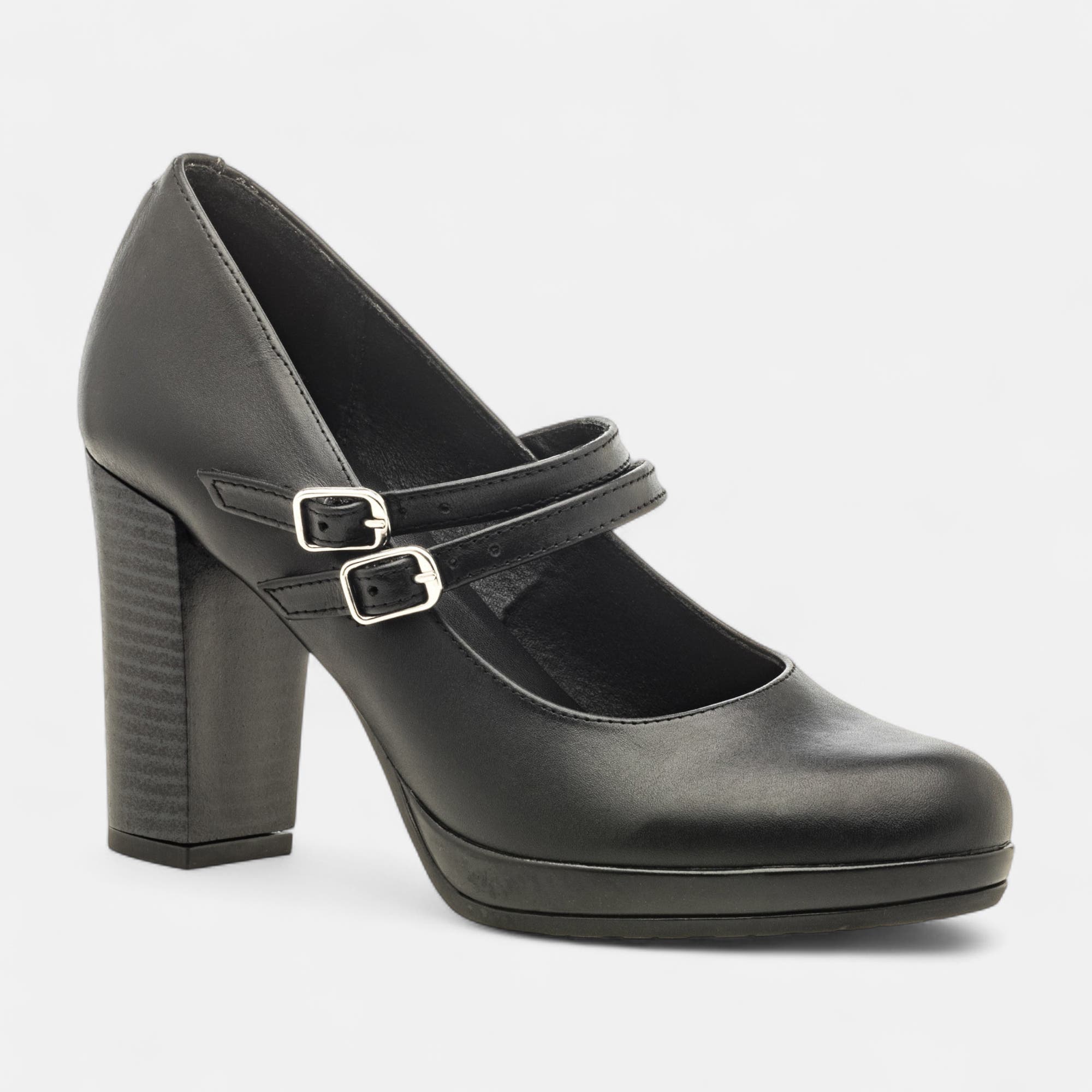 Babies à talon Femme en cuir noir