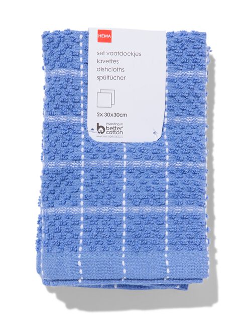 2 lavettes 30x30 coton bleu