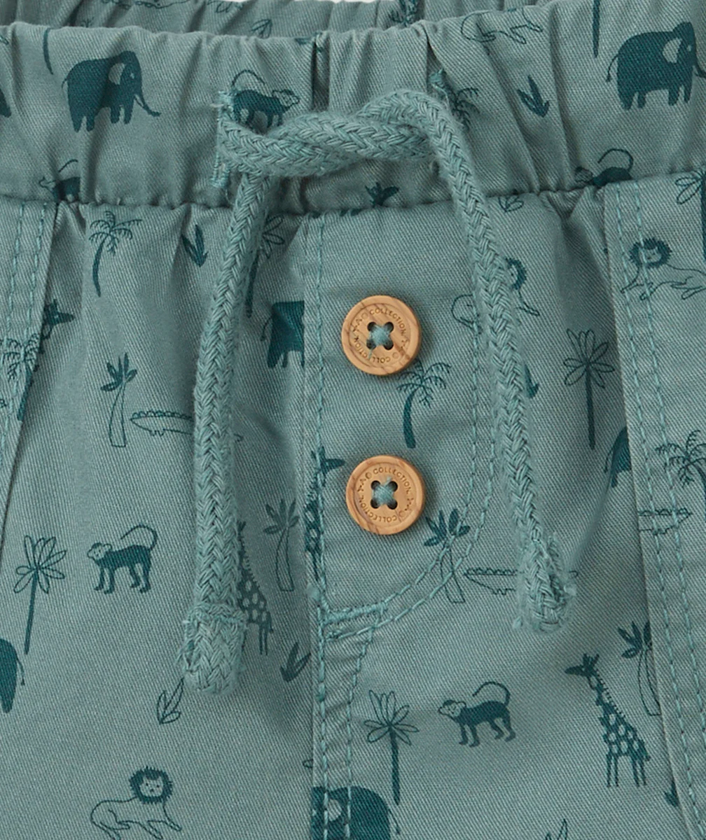 BERMUDA BÉBÉ GARÇON EN COTON VERT AVEC MOTIFS THÈME JUNGLE