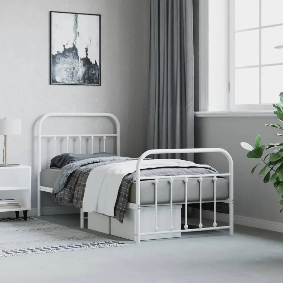 vidaXL - Bed frame met hoofd- en voeteneinde - Wit - Metaal - 90x190 cm