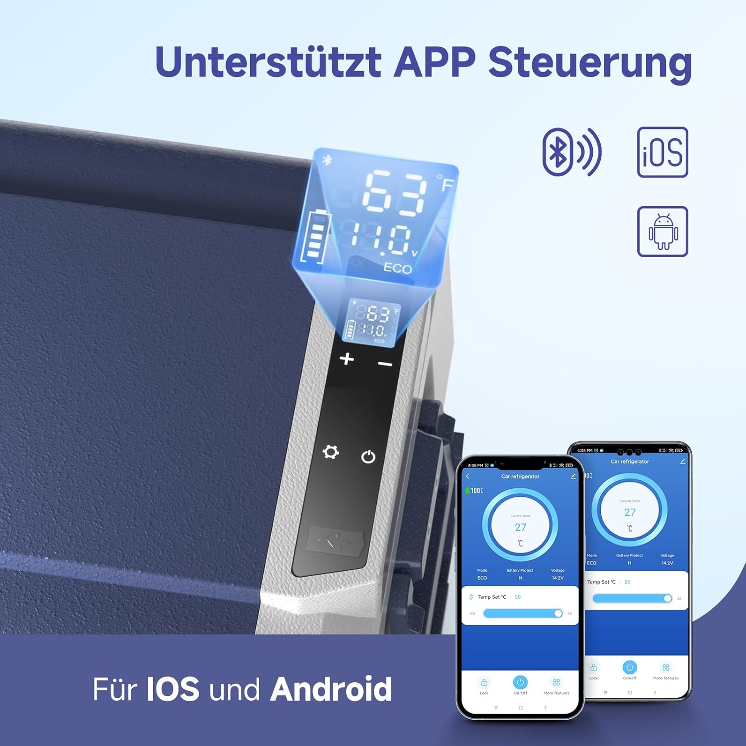 AAOBOSI Kompressor Kühlbox 36L, kühlbox Auto 12v 230v mit APP-Steuerung, -20℃ bis 20℃ Camping kühlschrank, für Wohnmobil, Boot, Autoreisen