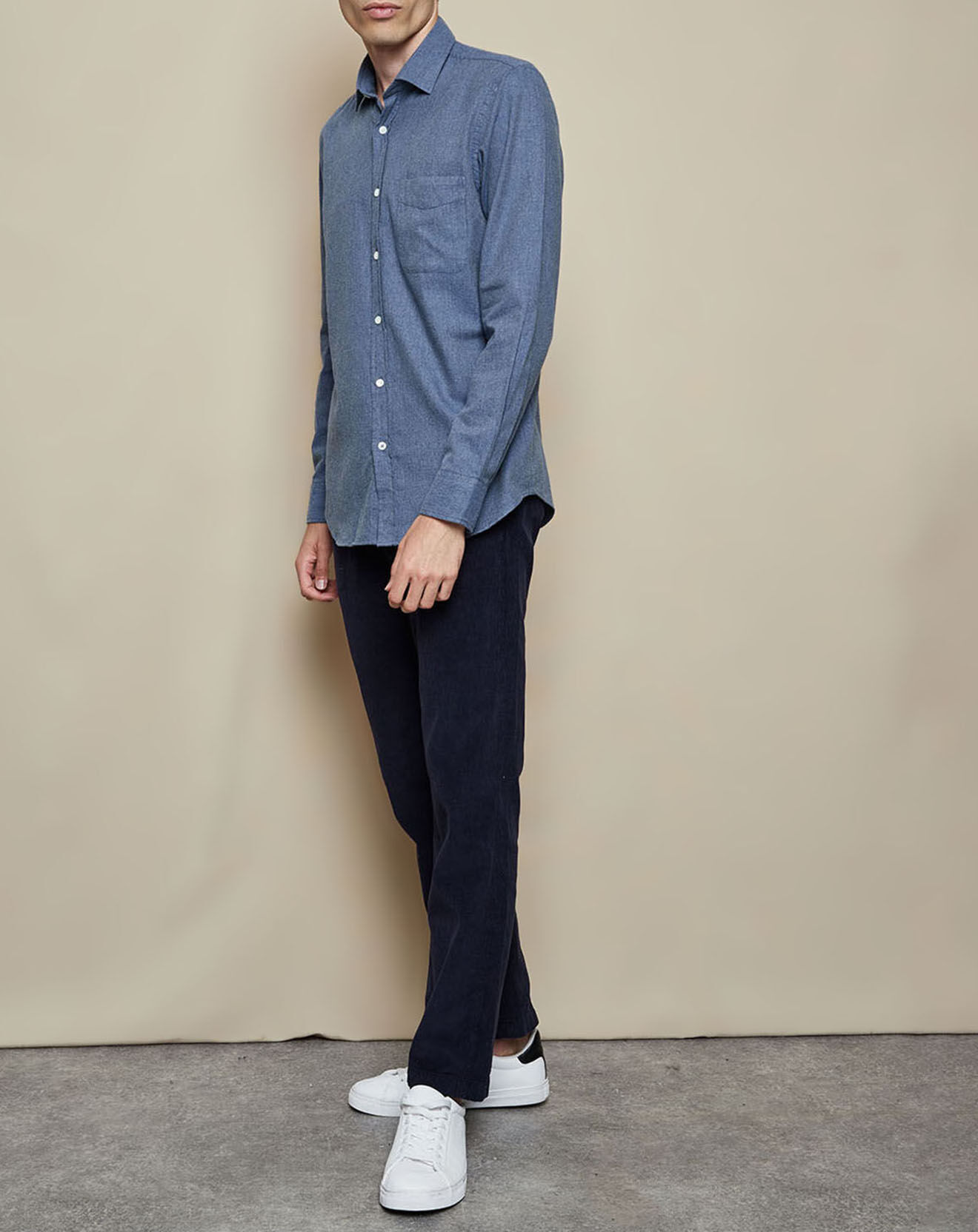 Hartford Chemise Slim en Flanelle de Coton Storm bleu/gris