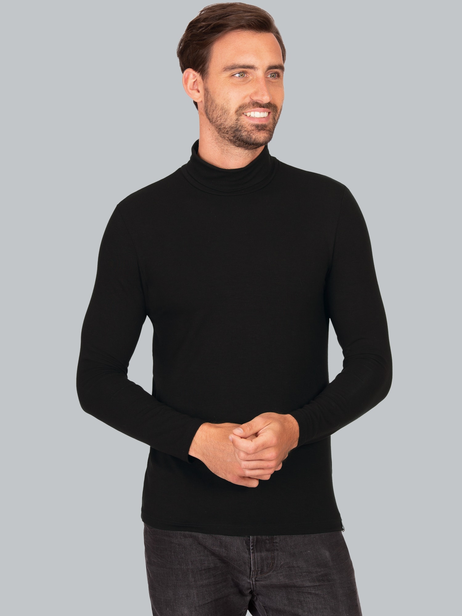 Rollkragenshirt aus Viskose Schwarz