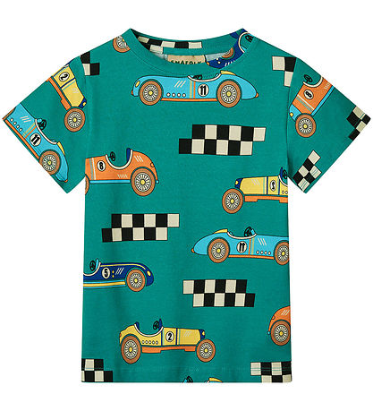 Småfolk T-Shirt - Teal m. Rennwagen
