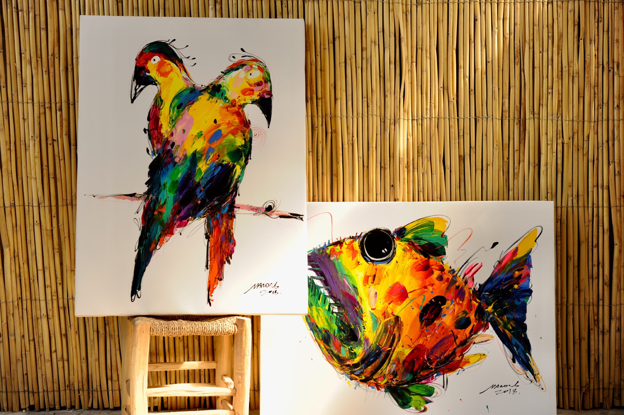 Wandbild '2 Papageien', multicolor, B 60 cm, H 80 cm, T 2,5 cm von fischer's lagerhaus