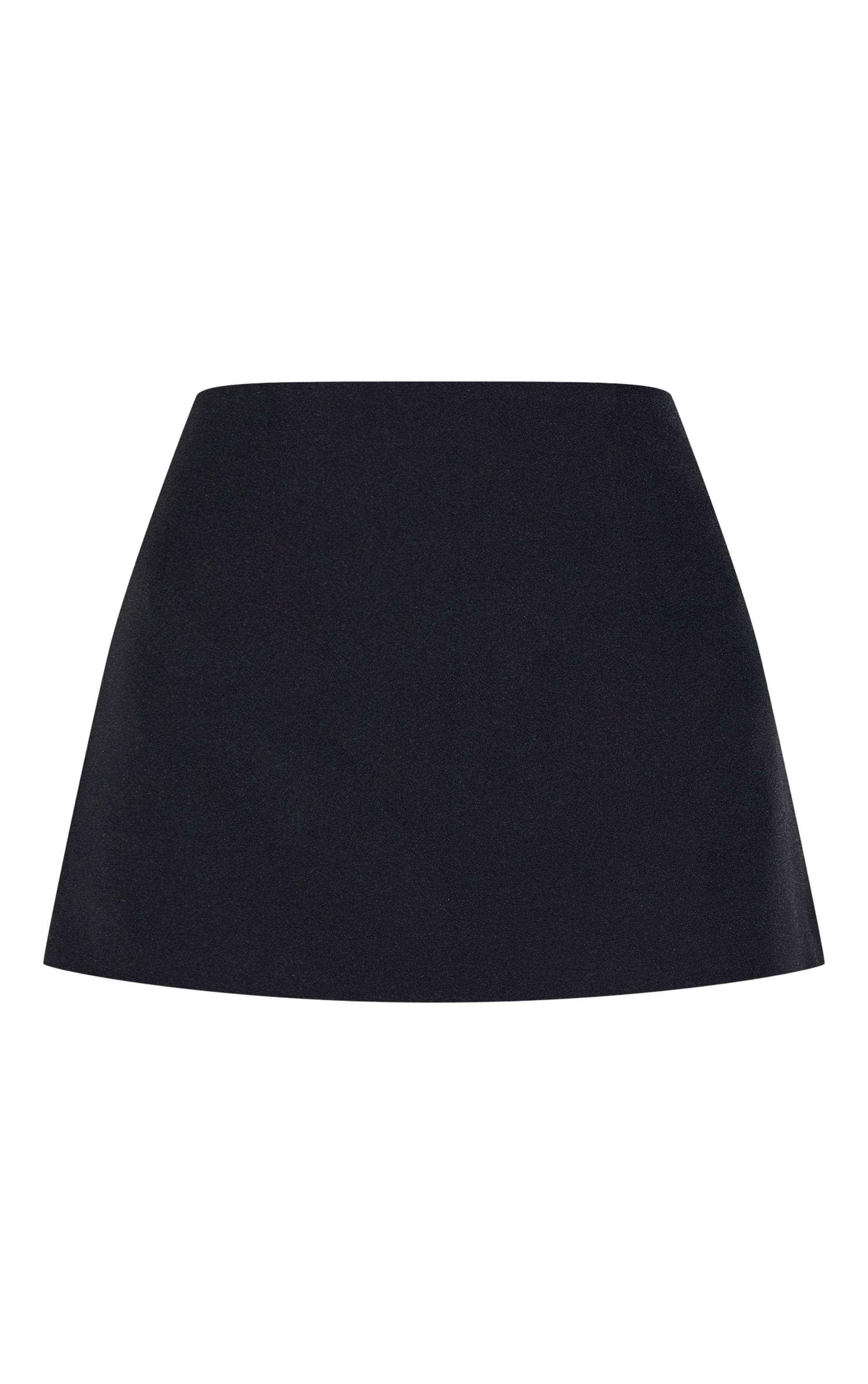 Noir Mini-jupe Taille Haute Évasée En Tissu Tissé