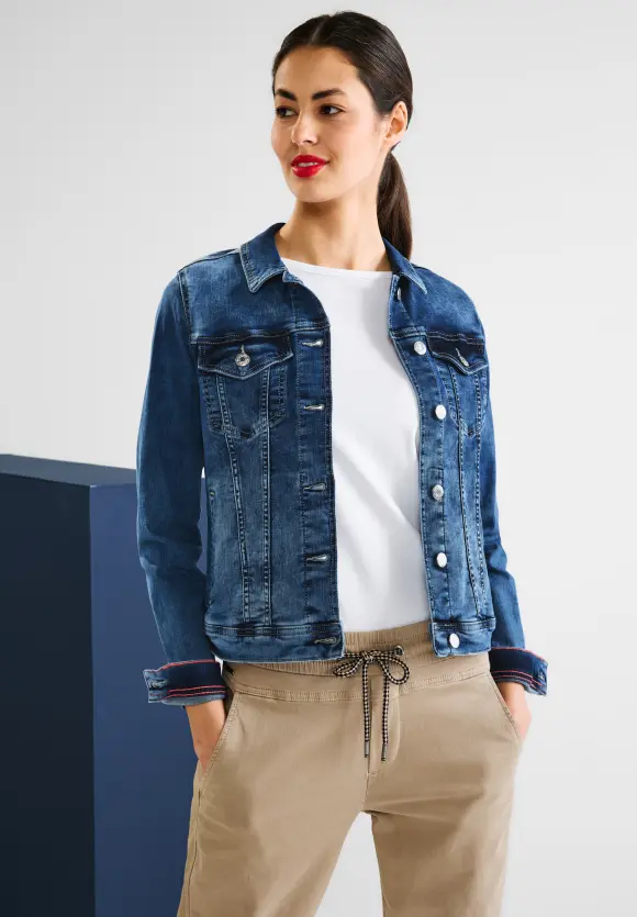 Mittelblaue Jeansjacke - mid indigo random wash
