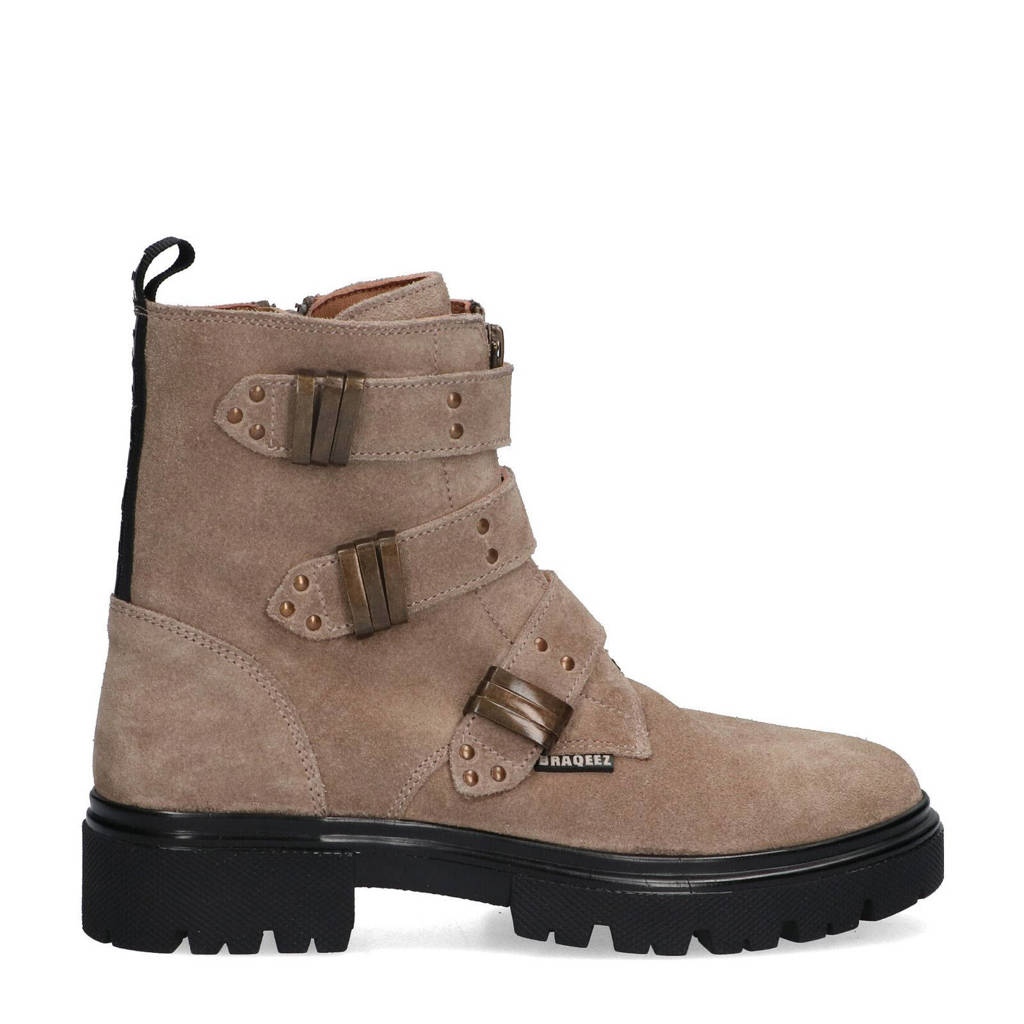 Braqeez suède bikerboots taupe