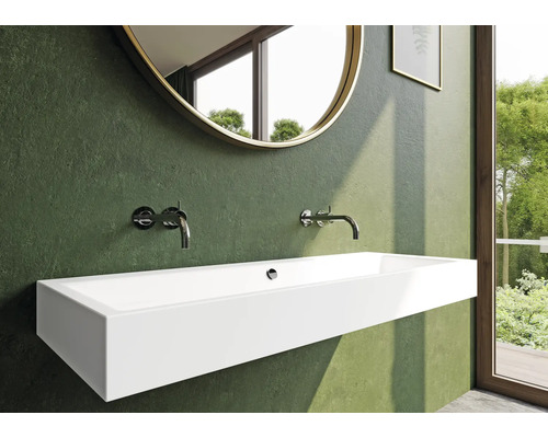 KALDEWEI dubbele wastafel Puro 120 cm wit met 2 kraangaten pareleffect 906806043001