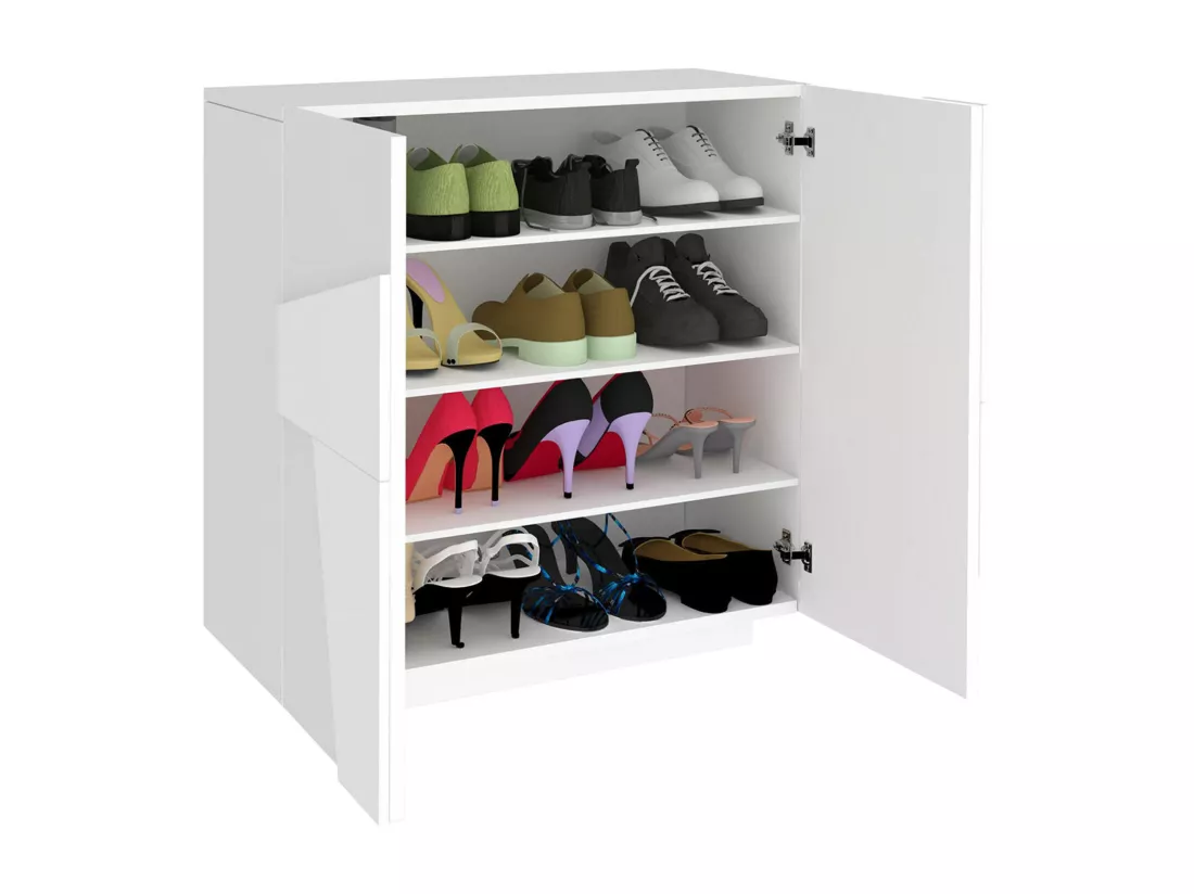 Étagère à chaussures Dfogl, Armoire polyvalente avec 2 portes, Étagère à chaussures d'entrée, 100% Made in Italy, 81x38h86 cm, Blanc brillant avec détail