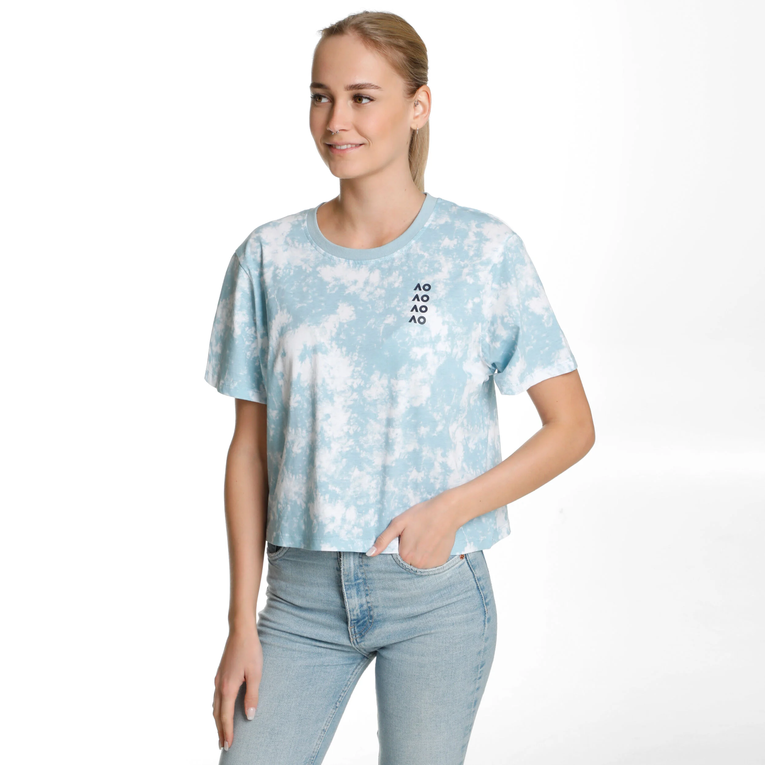 Australian Open AO Tie Dye Cropped T-shirt Femmes - Bleu Clair , Blanc