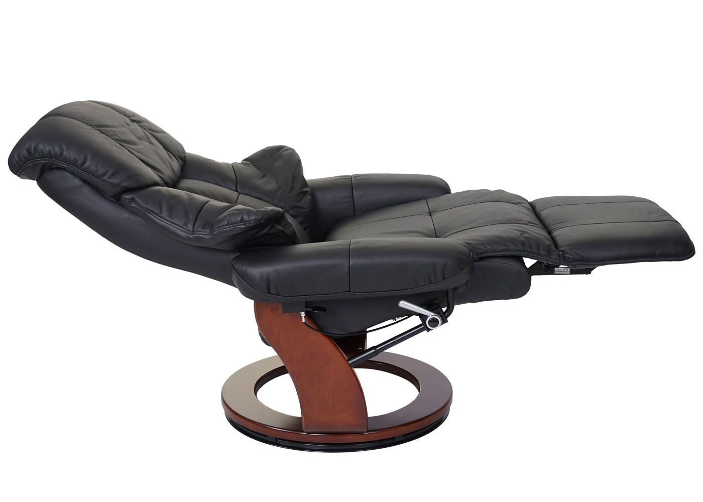 MCA Relaxsessel Windsor 2, Fernsehsessel Sessel, Echtleder 150kg belastbar ~ schwarz, Walnuss-Optik