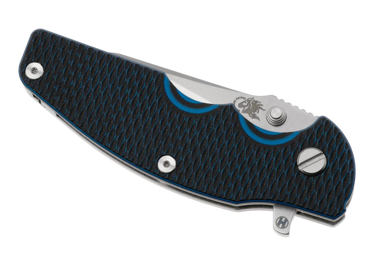 Rick Hinderer Jurassic Slicer, Hollow Ground Magnacut, Stonewashed, Blue/Black G10, zakmes