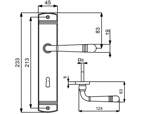 Lange platenset Sale chroom/gepolijst PZ met knop + hendel voor appartementsdeur links
