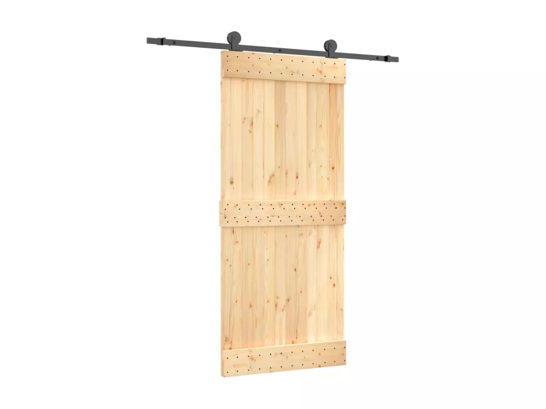 Porte coulissante et kit de quincaillerie 90x210 cm pin massif