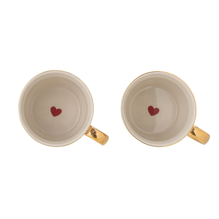 Bloomingville - Jolly Weihnachtsbecher mit Henkel, Ø 9 cm, H 8 cm, rot / weiss (2er-Set)