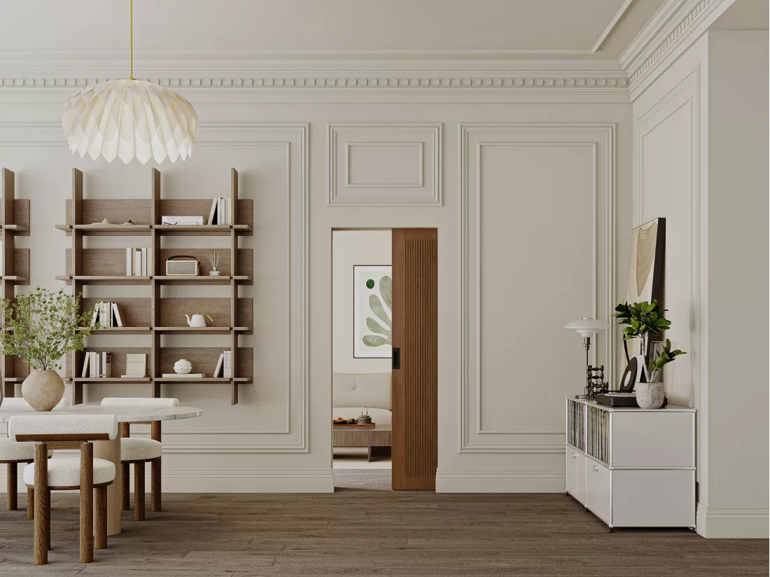 Porte coulissante avec système à galandage en MDF et bois - naturel foncé - H205 x L73 cm - SANDORA
