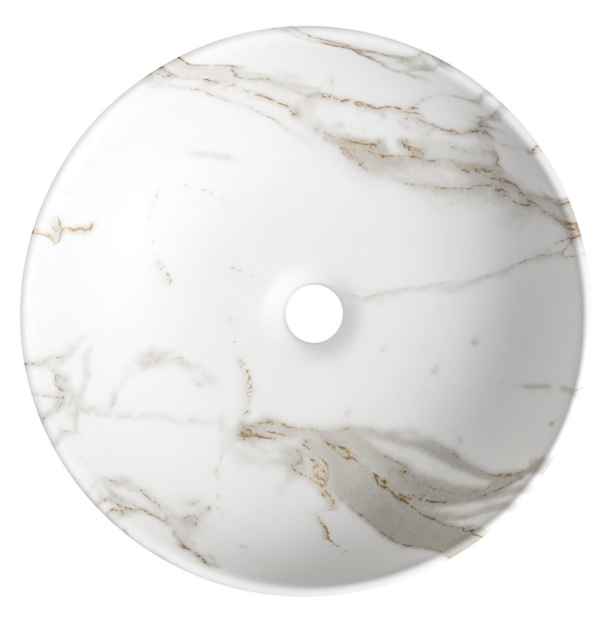 Sapho Rondane keramische waskom 41x41cm wit marmer
