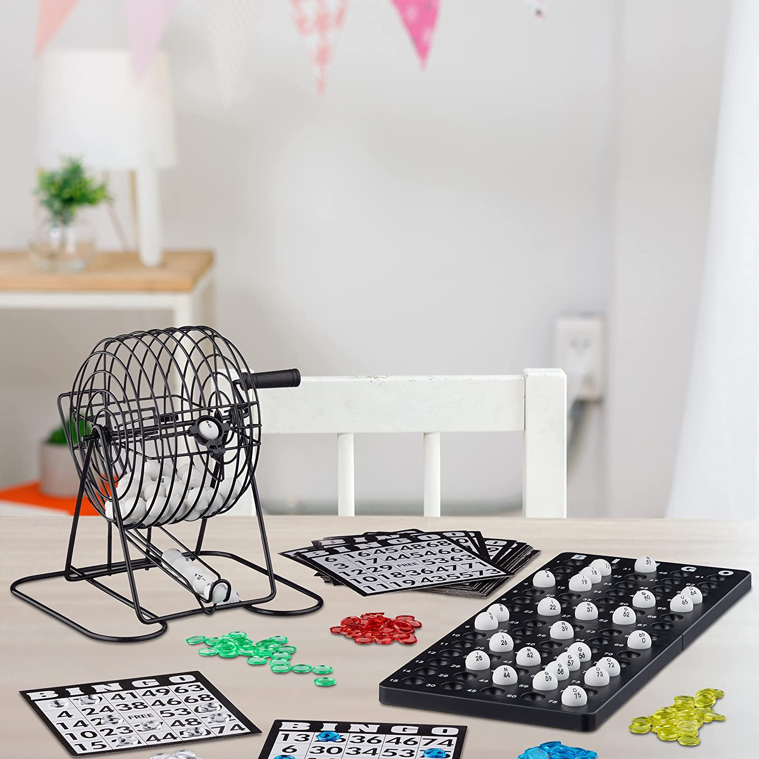 (246-tlg. Set) Bingo Spiel Party / Geburtstag Gesellschaftsspiel für Familien   Dreh Trommel