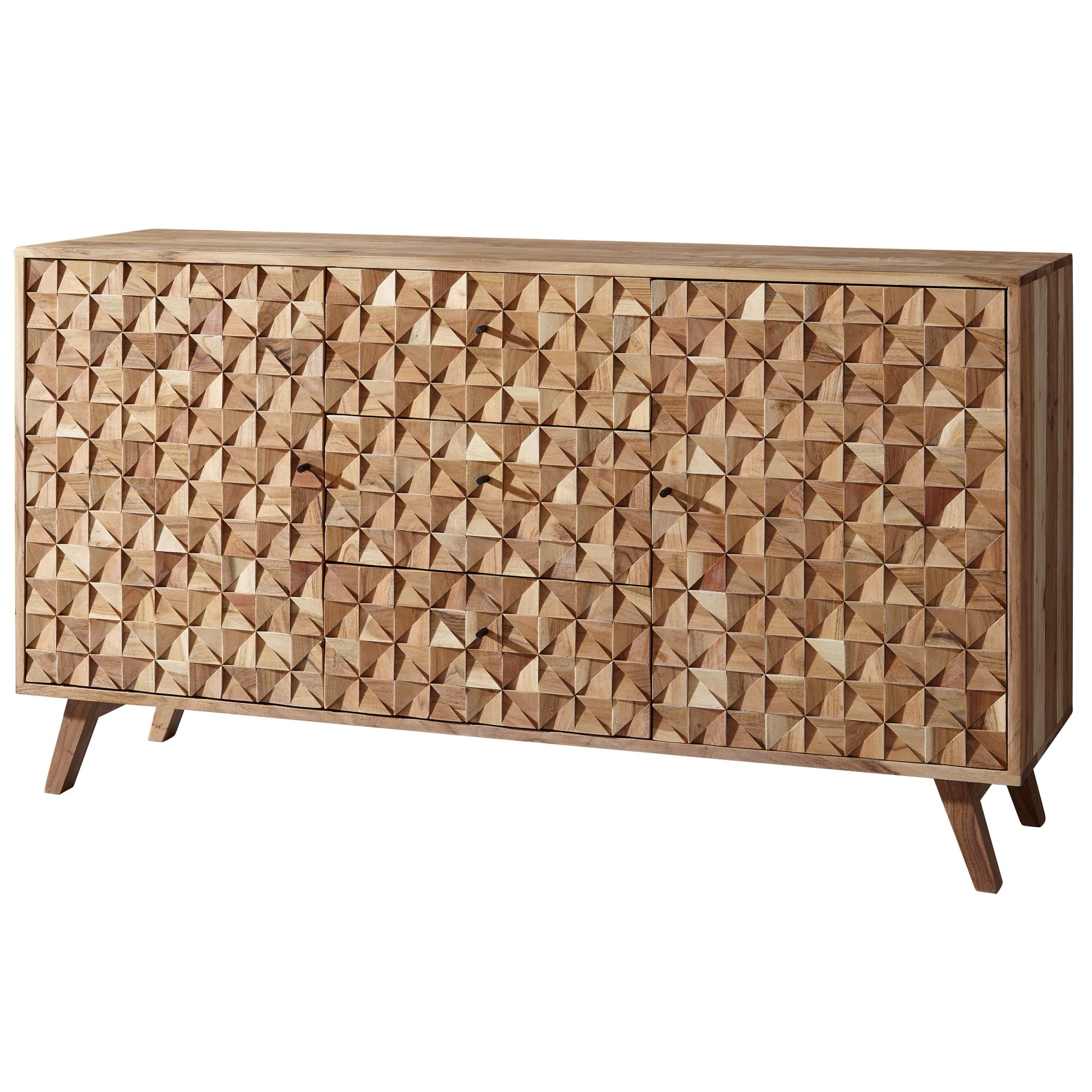 KADIMA DESIGN Sideboard ALME, Massivholz Akazie, 140x78,5x40 cm, Landhaus-Stil, 3 Schubladen & 2 Türen