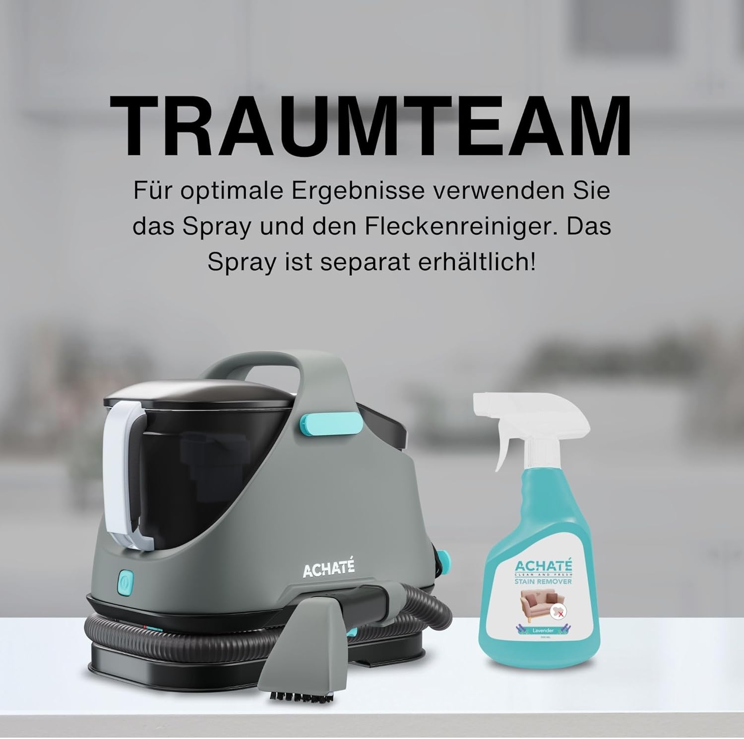 Waschsauger - Fleckenreiniger für Teppich, Sofa, Vorleger, Polster, Treppen, Auto - Leistungsstarker Teppichreiniger - Polsterreiniger Gerät 650W, 1,4L, Grau/Blau