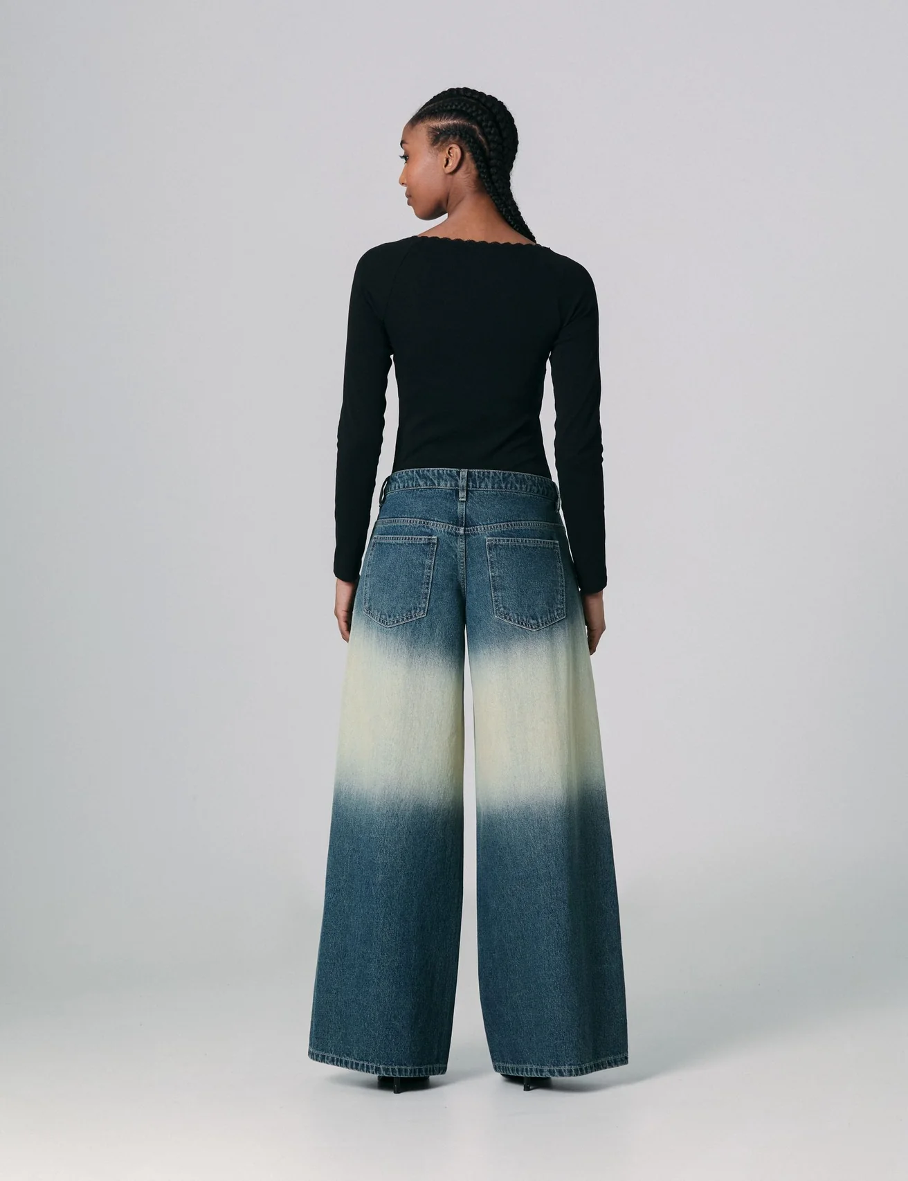 Jean délavé maxi wide leg taille basse bleu