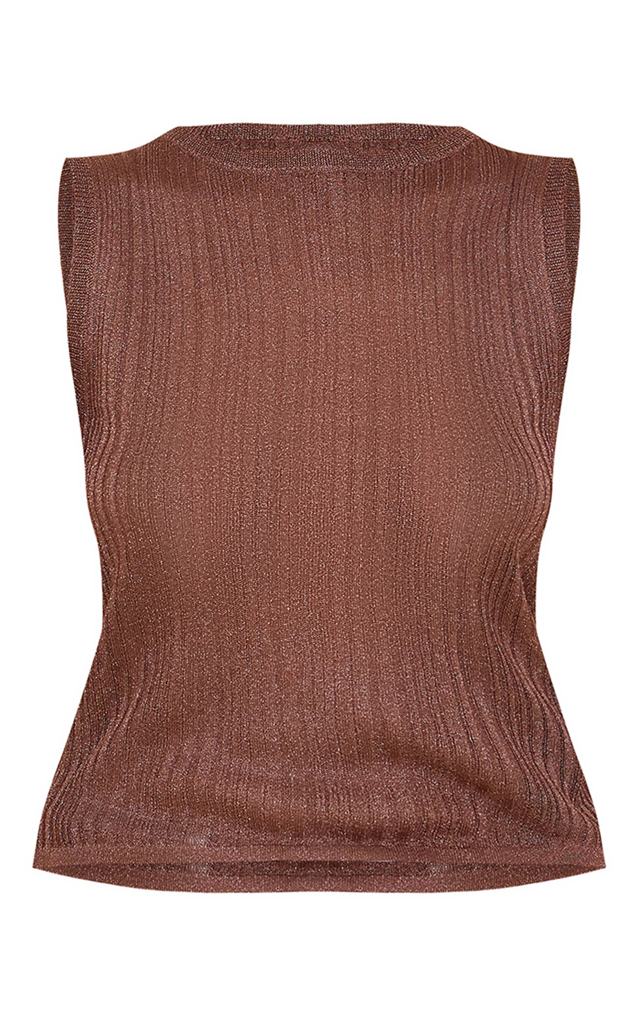 Chocolat Haut En Maille Transparente À Encolure Bateau