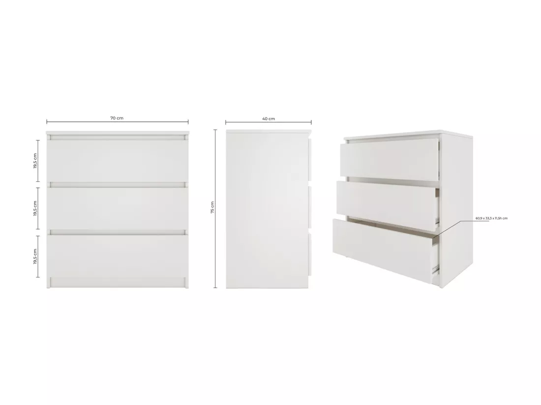 Commode moderne avec 3 tiroirs Malwa M3