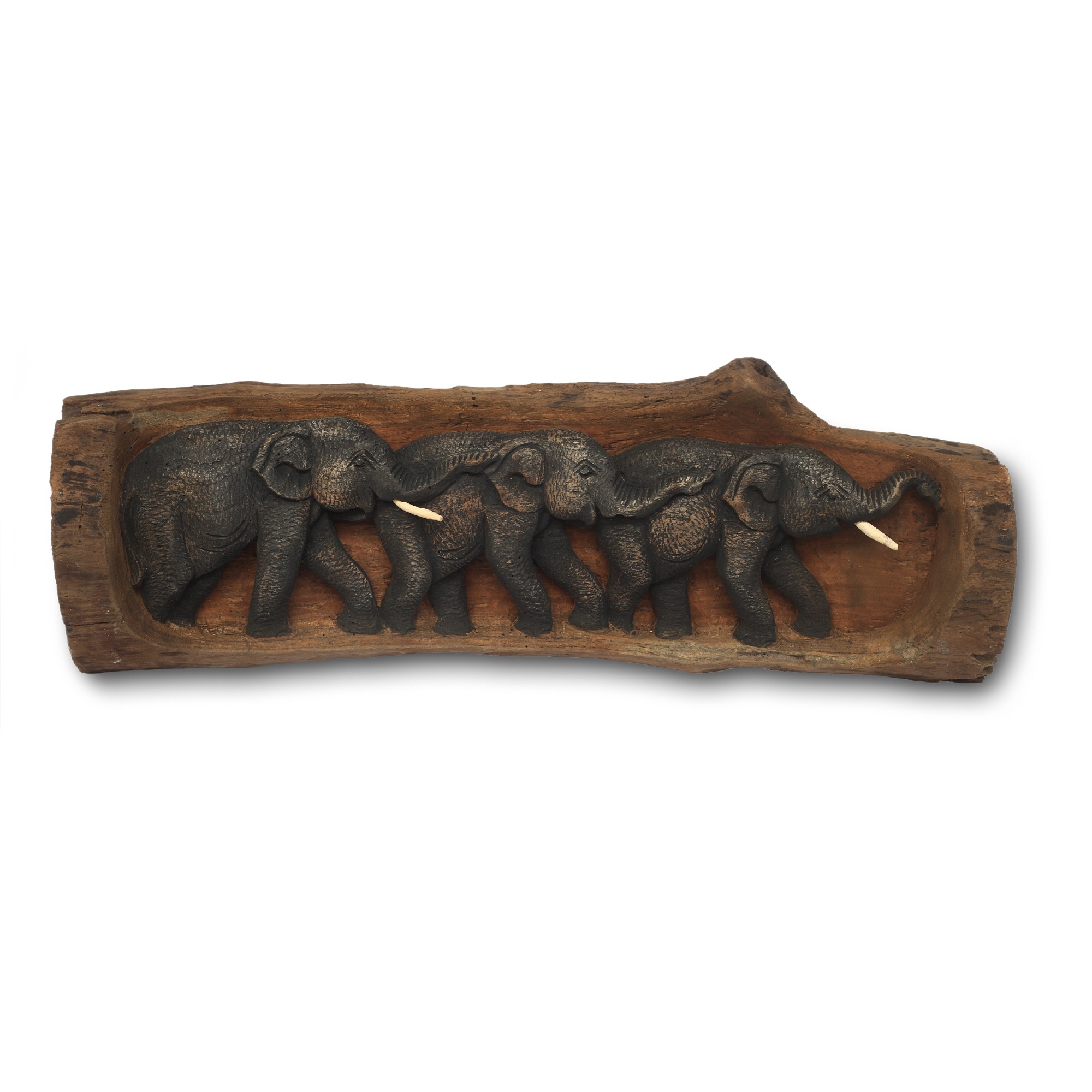 Schnitzrelief '3 Elefanten', Teak, B ca. 45 cm von fischer's lagerhaus