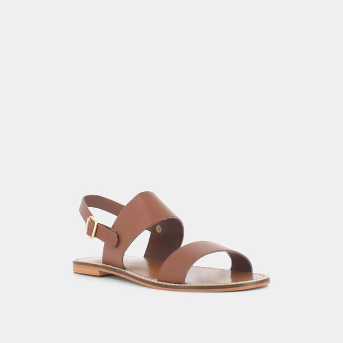 Sandales à brides larges  en cuir cognac