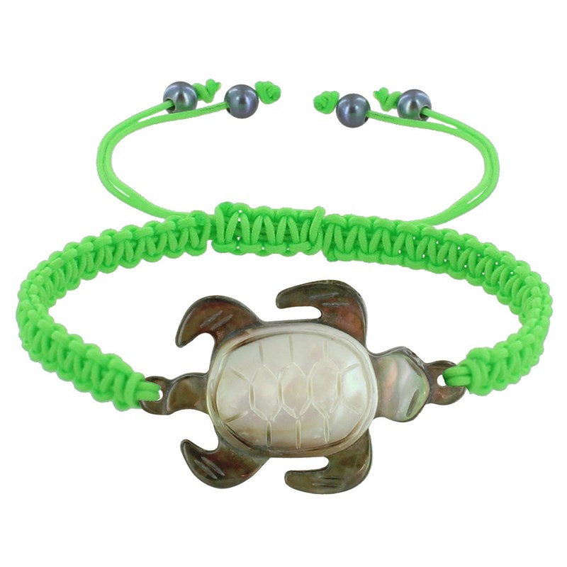 Bracelet Lien Tréssé Tortue Nacre Grise - Vert